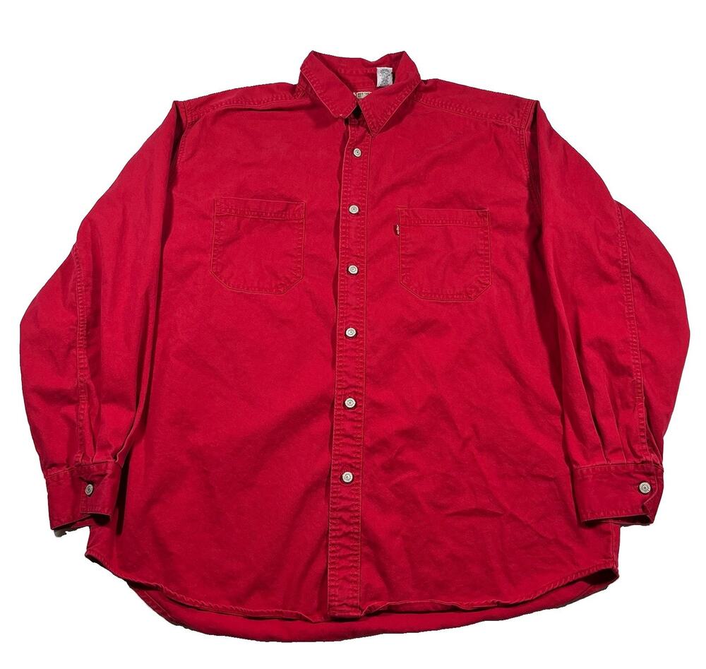 Levi’s Red Tab Button Up Work Shirt Red Cotton Long Sleeve Size L